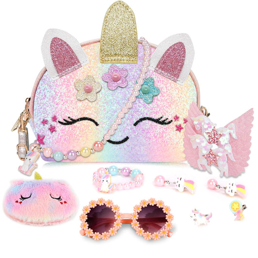 YRUBOHA unicorn purse for girls, front view, compact and kid-friendly.