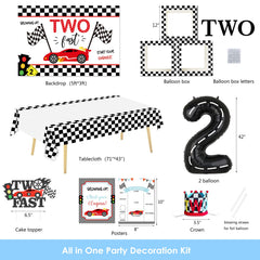 YSHMFEUX race car banner highlights a high-energy 2nd birthday