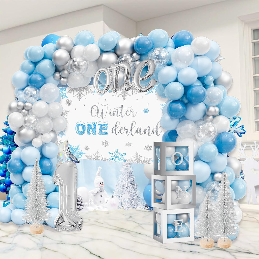 YSHMFEUX Winter Onederland balloon garland crafts a festive arch.