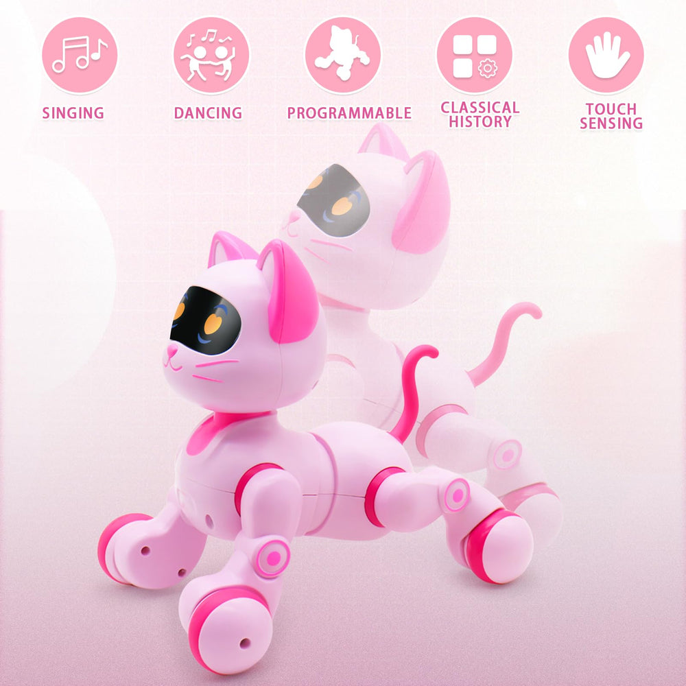 Ysityum robot cat battery and charging setup, rechargeable for long-lasting play.