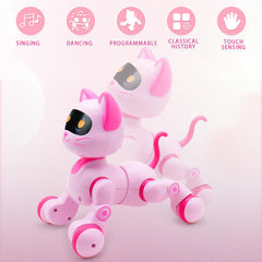 Ysityum robot cat battery and charging setup, rechargeable for long-lasting play.