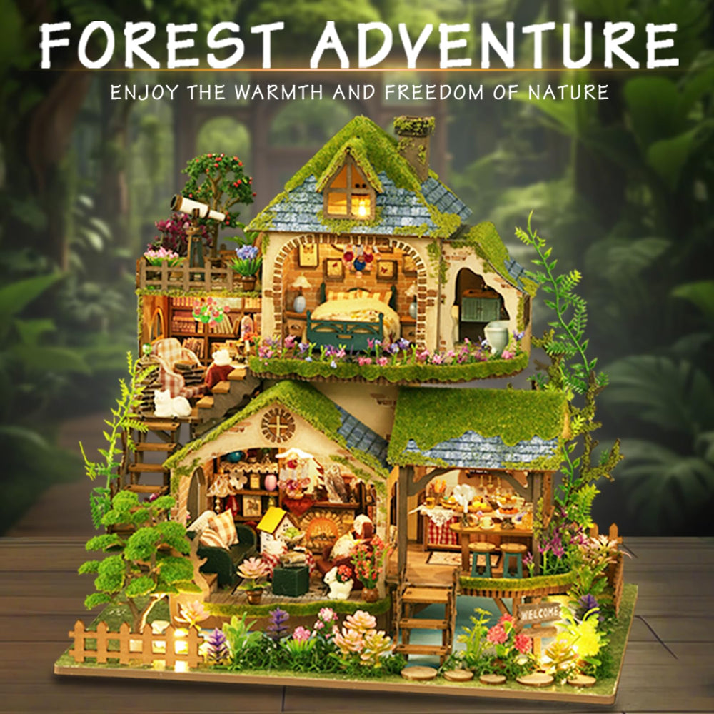 YSWOOD WORLD LED-lighting enhances cozy ambiance in the miniature house scene.