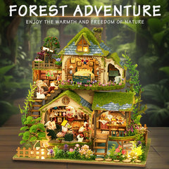 YSWOOD WORLD LED-lighting enhances cozy ambiance in the miniature house scene.