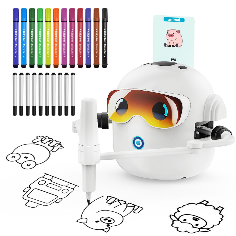 Ytcx.Tech drawing robot front view guiding kids into creative art sessions