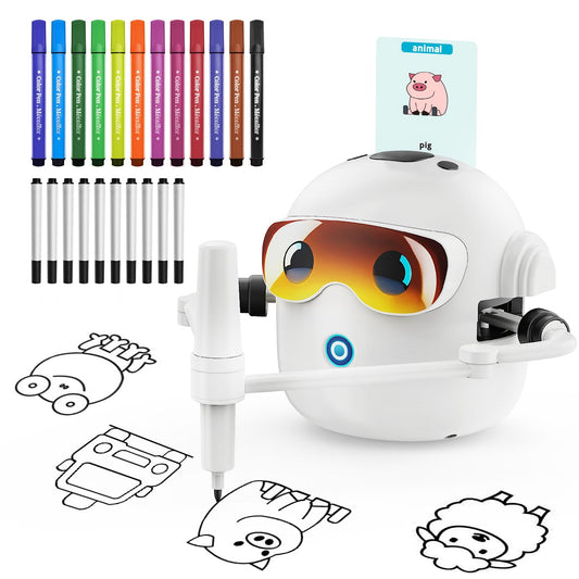 Ytcx.Tech drawing robot front view guiding kids into creative art sessions