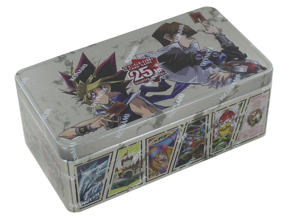 Yu-Gi-Oh! 25th Anniversary Dueling Mirrors Tin front view, ideal display piece for fans.
