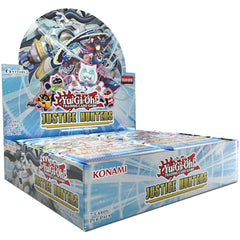 Yu-Gi-Oh! Justice Hunters booster box with foil card, ideal for collectors and players.