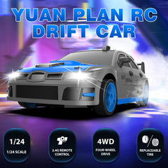 YUAN PLAN RC drift car in drift action, showcases agile handling