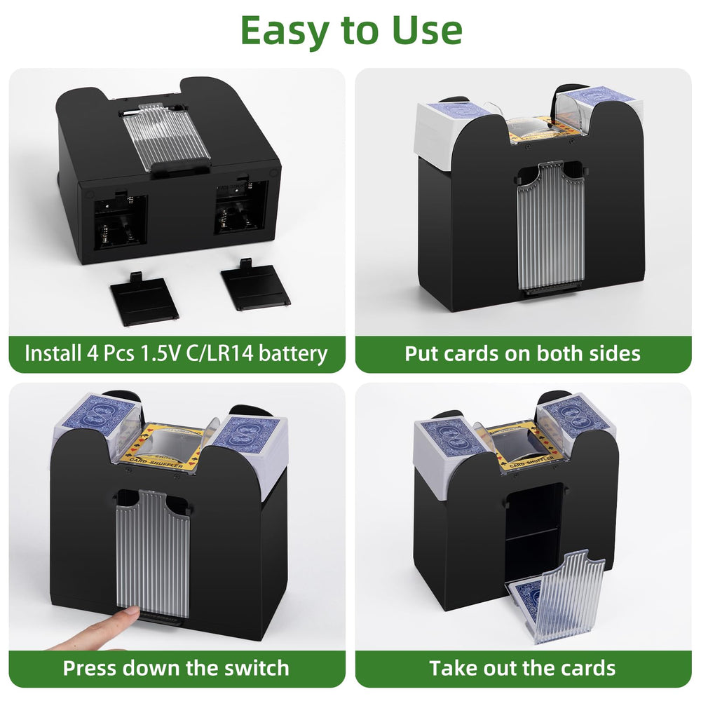 Easy one-button shuffle with flat card insertion.