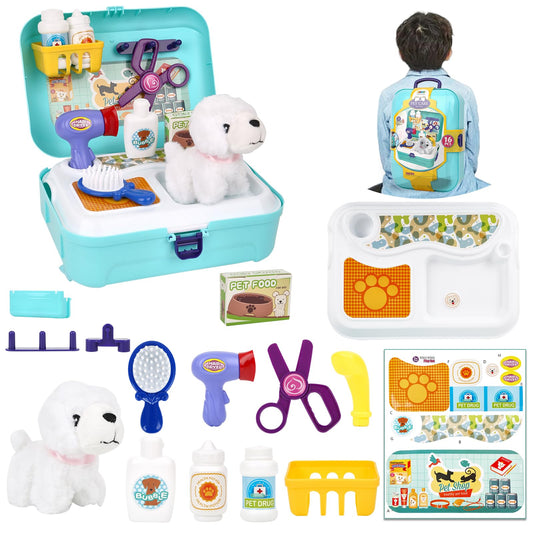 Yuilgdo pet care play set backpack with tools for imaginative on-the-go grooming