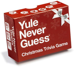 Yule Never Guess Christmas trivia card with questions for family-friendly holiday challenges.