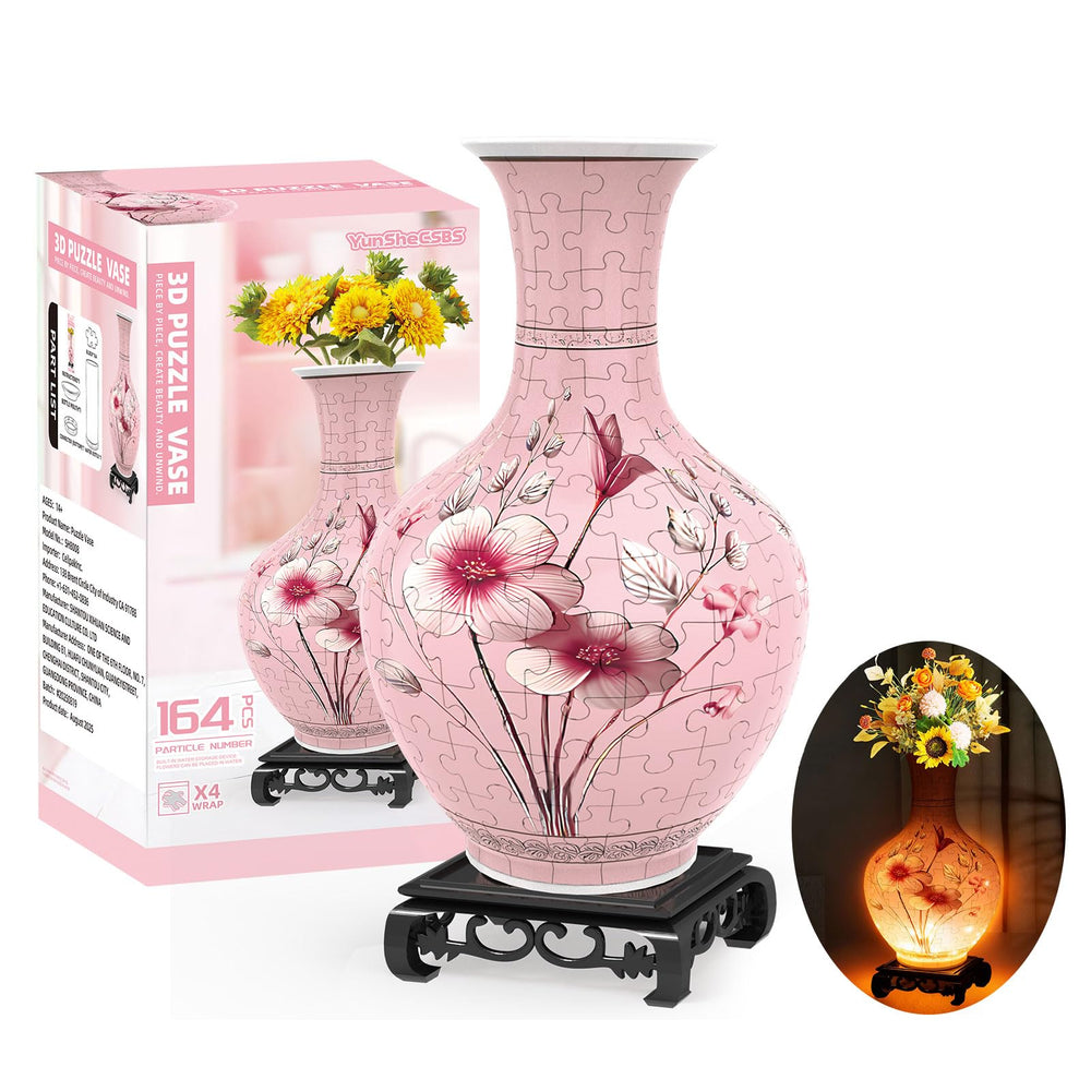 YunSheCSBS 3D puzzle vase with LED light enhances evening ambiance.
