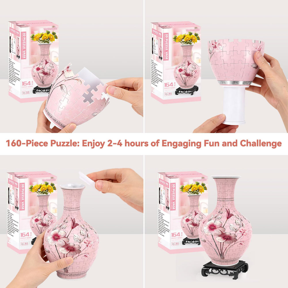 YunSheCSBS pink 3D puzzle vase adds a soft decorative touch to any space.