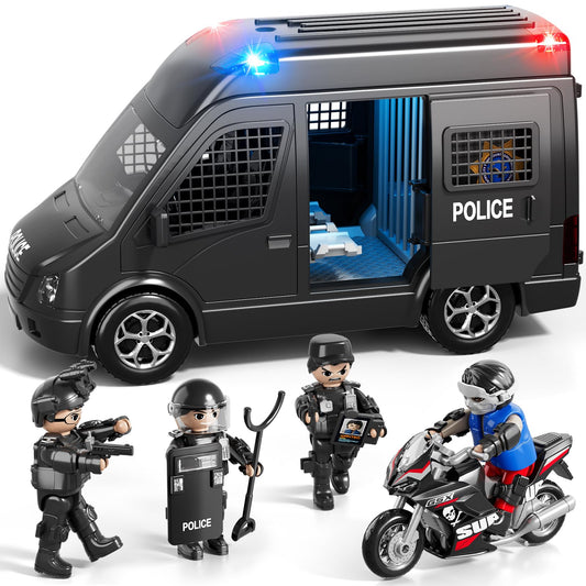 YunWings police car toy front view with flashing lights boosts imaginative play sessions.