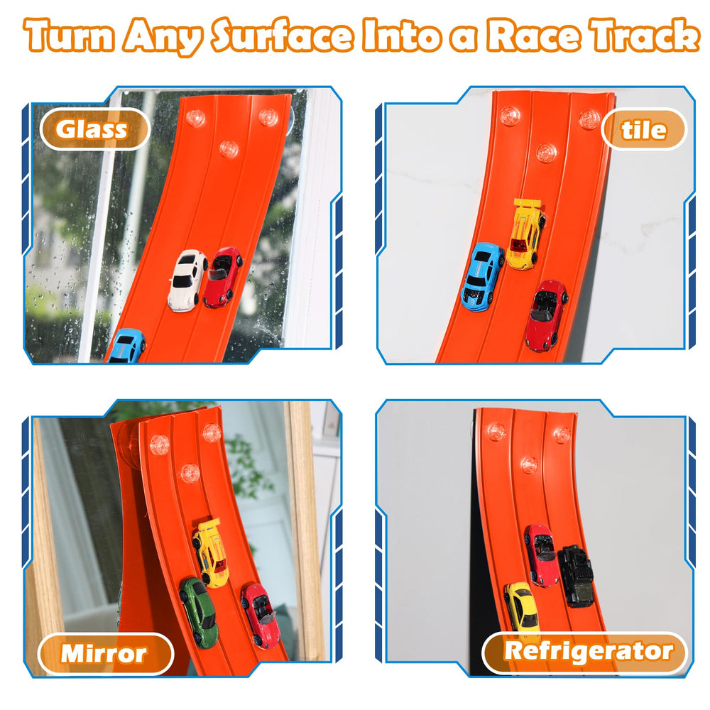 YUOIOYU suction cups gripping the track for stable play on smooth surfaces