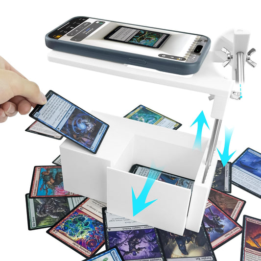 YupeTryp MTG card scanner stand base enables smooth card feeding for faster scans.