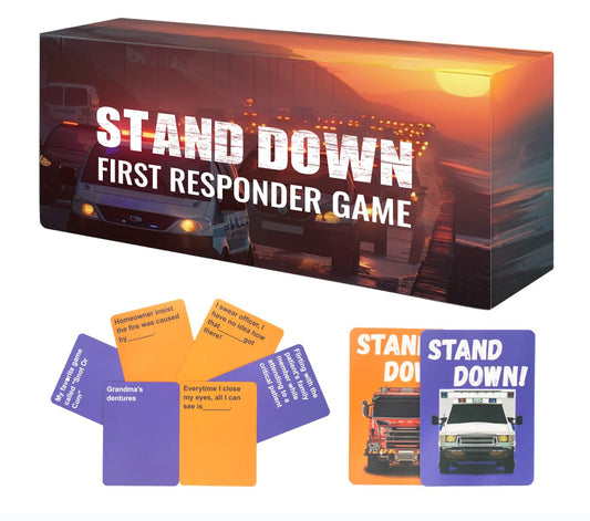 yusetoyue Stand Down card game packaging shown as a gift for first responders.