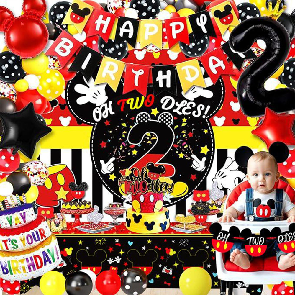 Yusino Oh Twodles backdrop creating a bold red mouse birthday scene