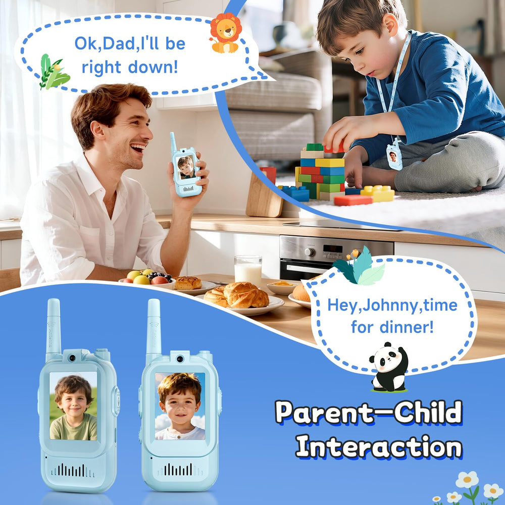 YUSSBCU video walkie talkie blue, video-call feature demonstrated in action.