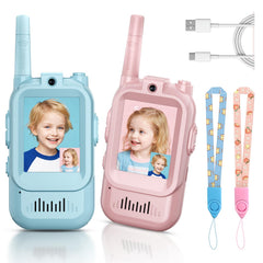 YUSSBCU video walkie talkies blue pack front: clear video call for outdoor play