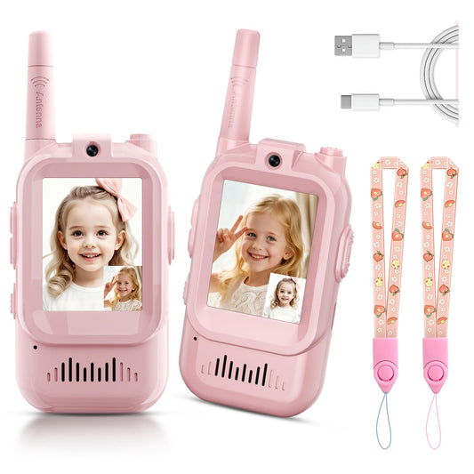 YUSSBCU video walkie talkies pink pair for easy communication indoors and outdoors.