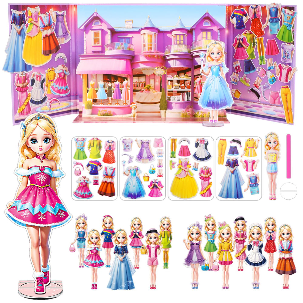 Yuzee Princess magnetic dolls with castle scene for storytelling play.