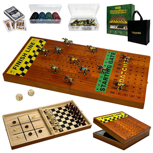 YUZPKRSI large 23-inch horse race board with four games in one for family nights
