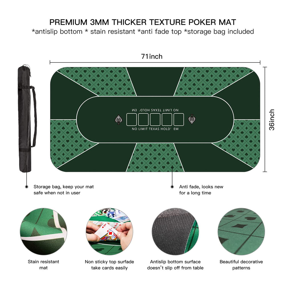 Non-slip base of YUZPKRSI poker mat grips the table for steady play