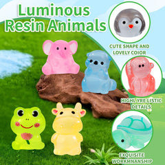 Ywevyezc glow-in-the-dark resin animals brighten fairy gardens and terrariums.