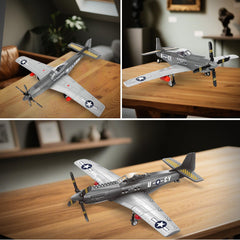 YYKNGYI P51 Mustang model featuring smooth wheels for display and play.