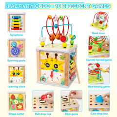 YySiRui wooden activity cube with baby xylophone for musical exploration