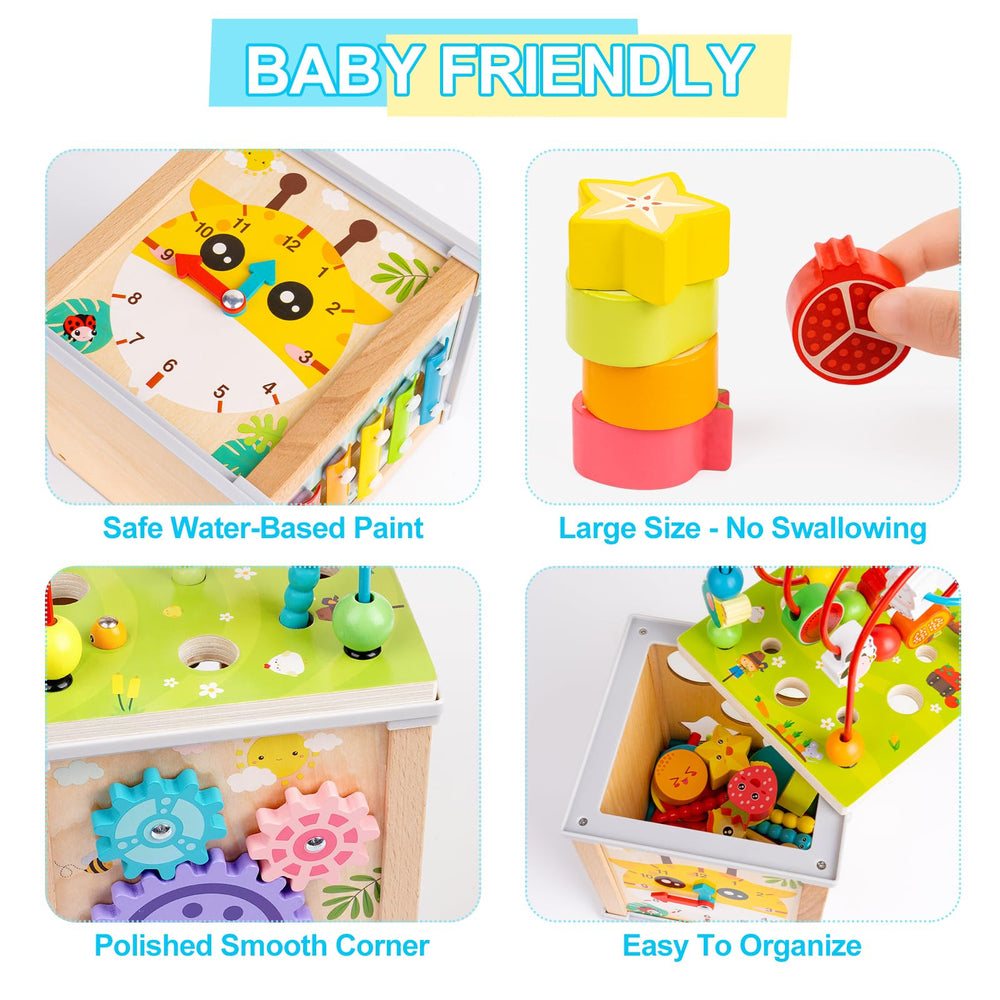 YySiRui wooden activity cube ball drop panel encourages cause-and-effect play