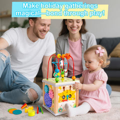 YySiRui wooden activity cube detachable panel transforms cube into multi-activity station