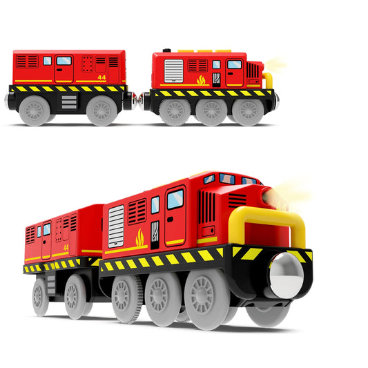 Z MAYABBO battery locomotive engine powering a long wooden track layout