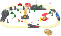 Z MAYABBO train on wooden track ideal for imaginative railroad adventures.