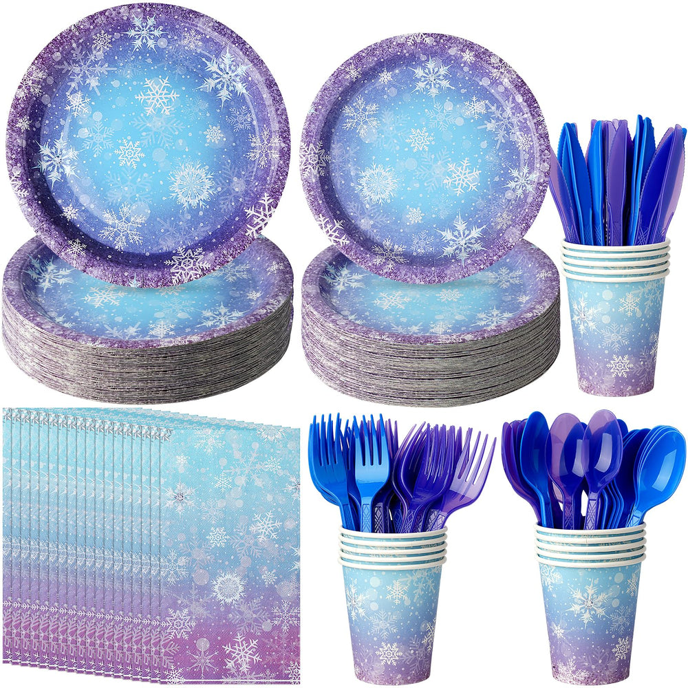 Zachely winter snowflake dessert plates with blue-purple gradient for elegant holiday gatherings
