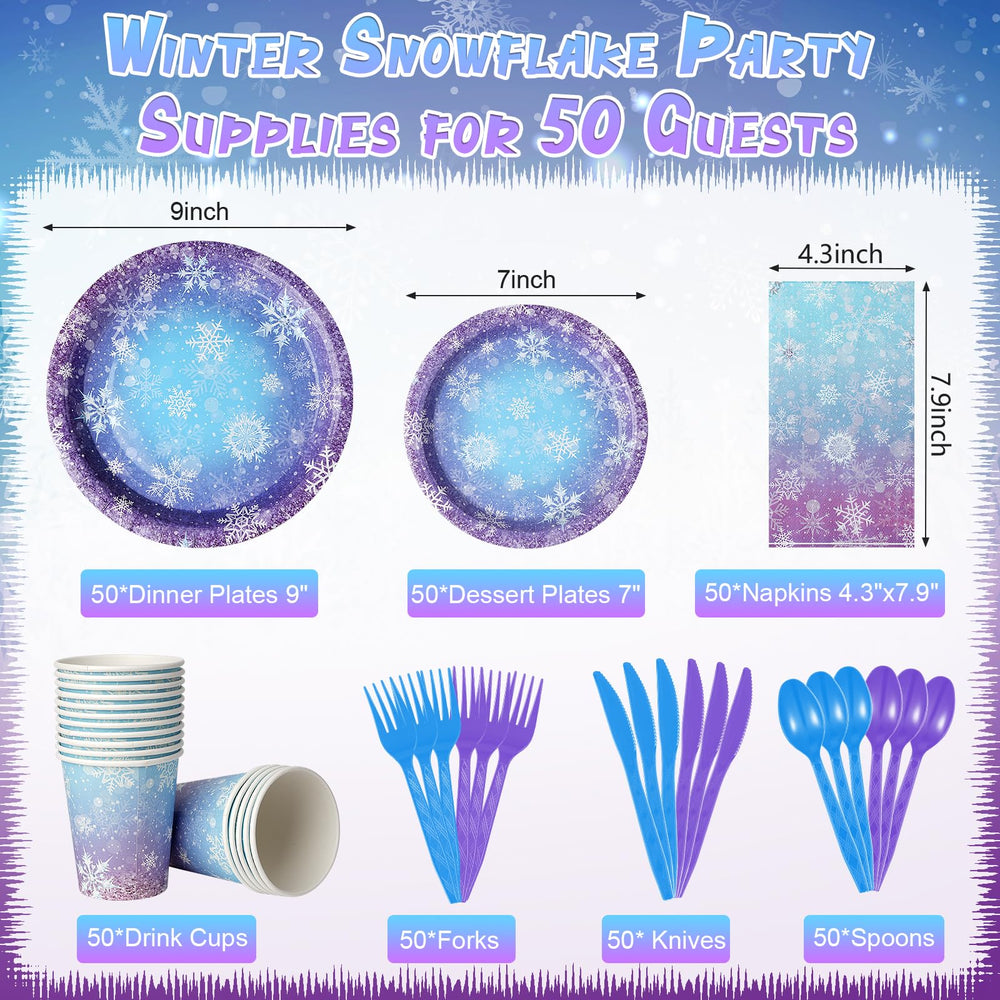 Zachely winter snowflake dinner plates in blue and purple add festive flair