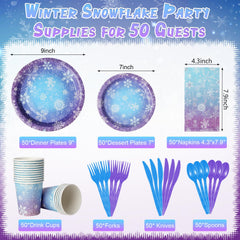 Zachely winter snowflake dinner plates in blue and purple add festive flair