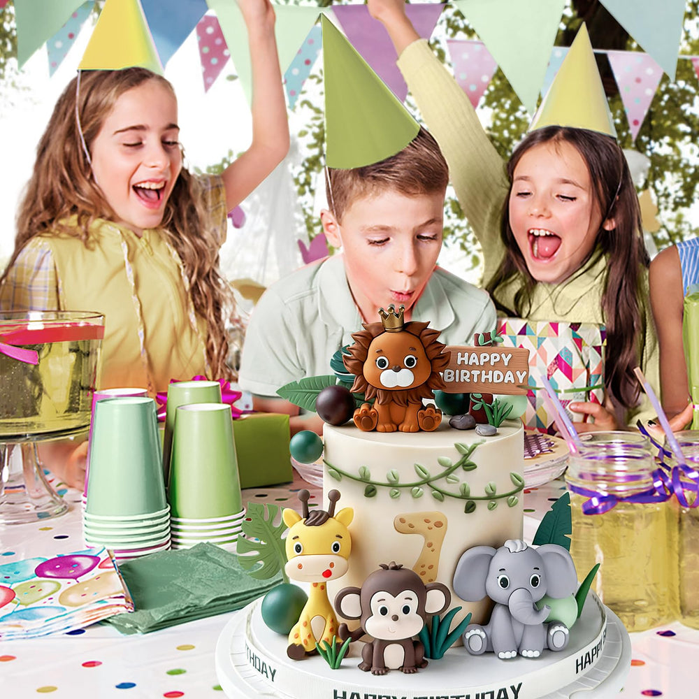 Zafena safari leaves grasses ball decorations complete jungle cake decor.