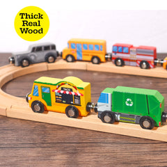 ZANY TRAINS taxi magnet boosts urban travel adventures on compatible wooden rails.