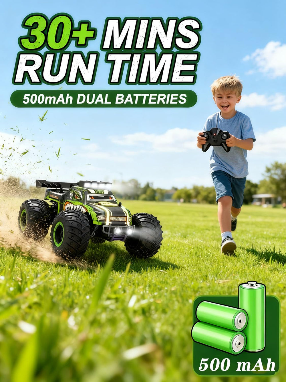 Zappido rugged dino truck with reinforced bumpers withstands bumps and crashes.