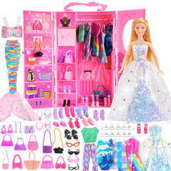 ZapWhiz doll closet wardrobe keeps outfits neatly organized for playtime.