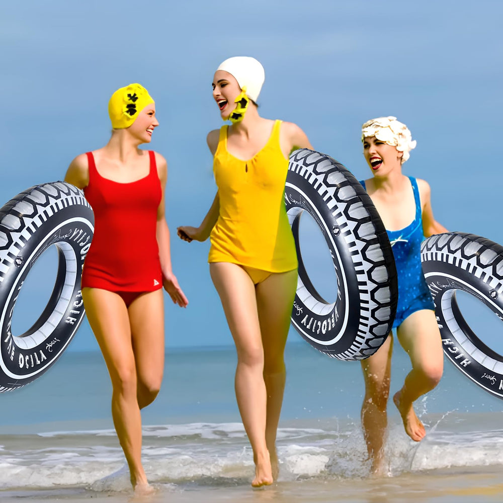 Zaruatu inflatable tire float ready for lake or beach.