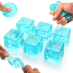 Zasnynua ice cube stress ball closeup showing snowy interior for tactile relief.