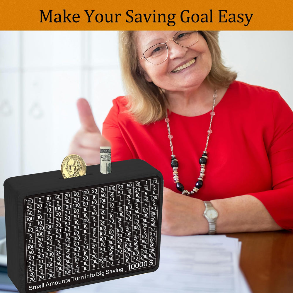 Zayeemi money-saving box contents including pens and papers for goal setting