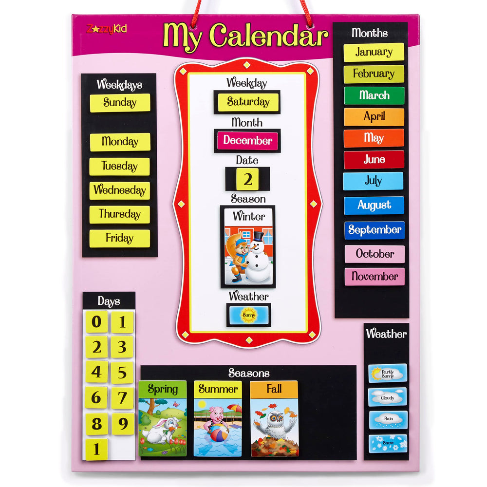 ZazzyKid calendar pieces in pink for easy daily date practice.