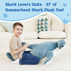 Zctghvy hammerhead shark plush with friendly smile, comforting bedtime companion.