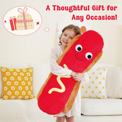 Zctghvy giant hot dog plush doubles as a cozy nap pillow.