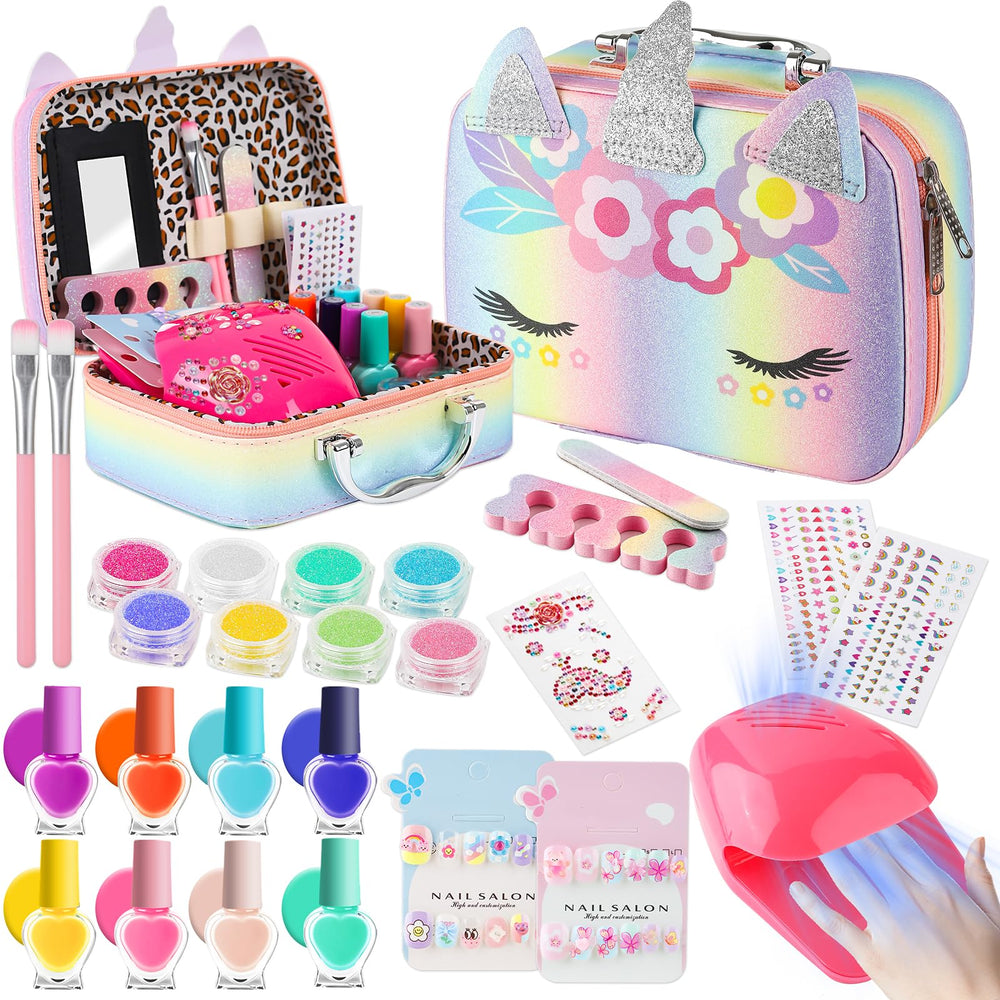 Zdolmy kids nail polish set with pink storage case keeps supplies organized.