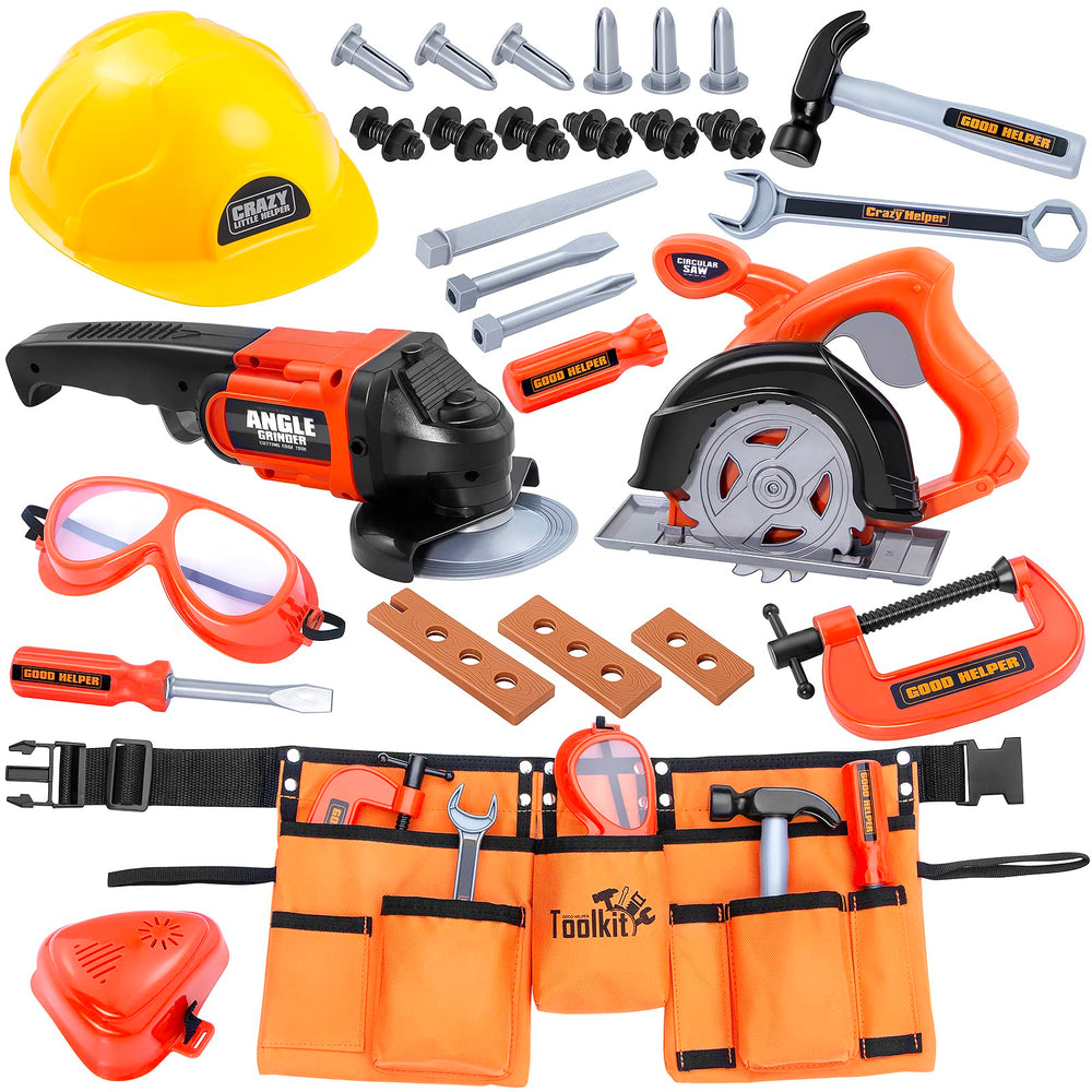 ZEALOUS TOYS Kids Tool Set angle grinder in action for realistic pretend play.